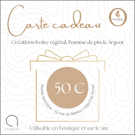 Cartes cadeaux en tagua, ivoire végétal - Carte cadeau 50€ - kokobelli